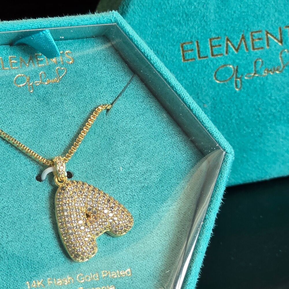 Elements of Love 14K Gold Plated Chain Necklace Bubble Balloon “A” NIB